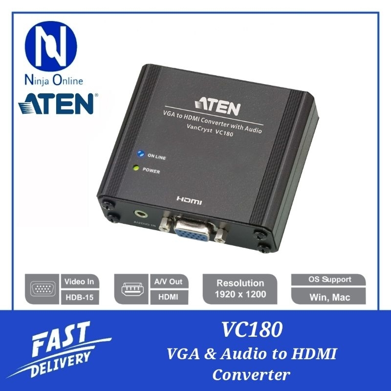 Convertitore Aten VC180 Da VGA A HDMI Con Audio - Per PC, Monitor, Fino A 1080p
