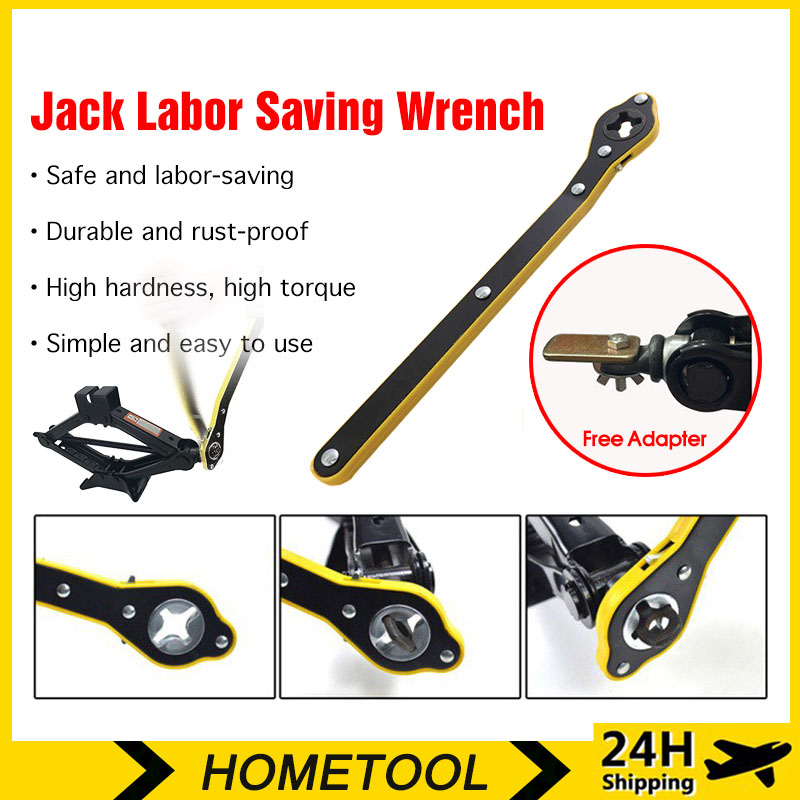Car Scissor Jack Ratchet Wrench Garage Tire Wheel Lug Laborsaving