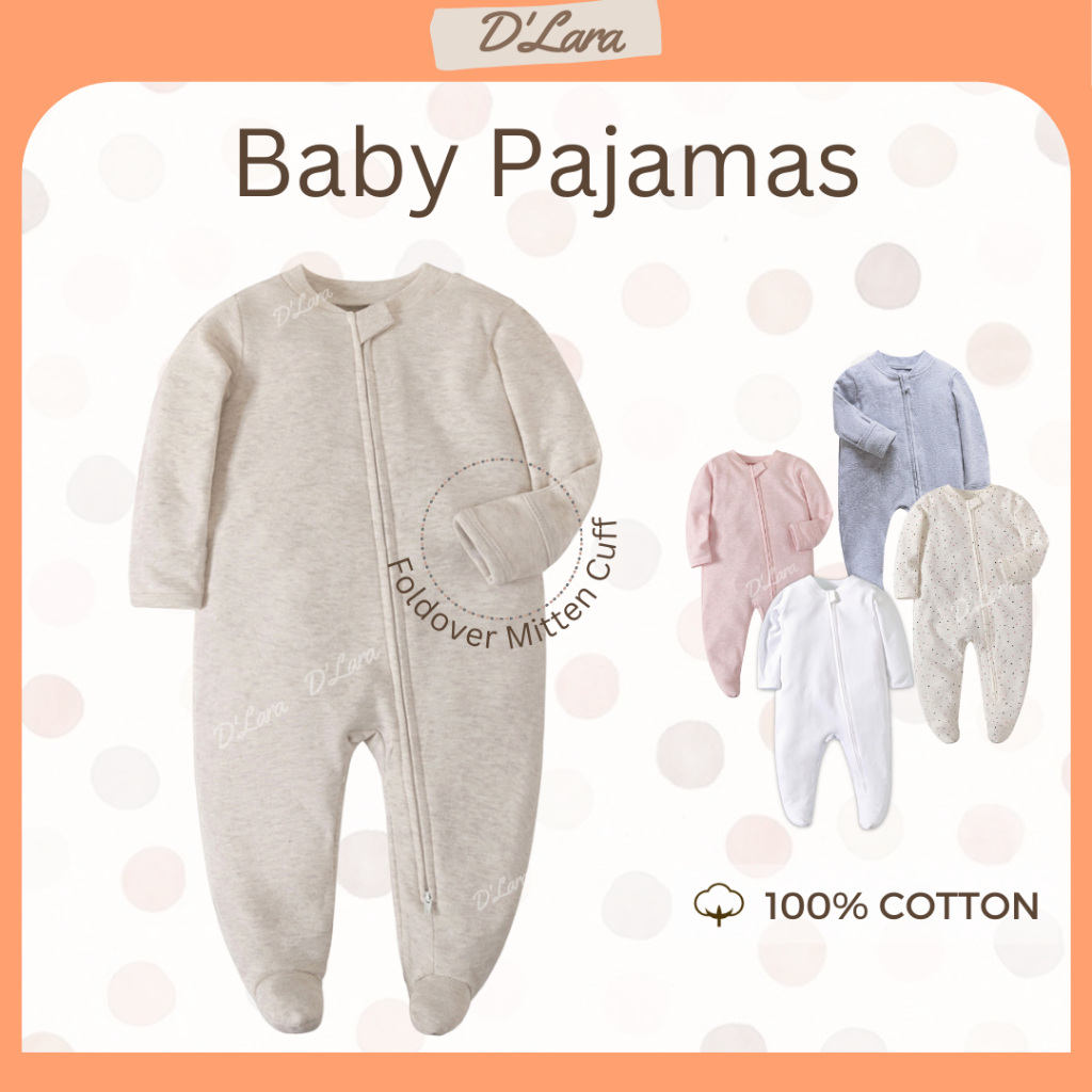 D'LARA Baby Cotton Footie Pajamas with Mitten Cuffs, Double Zipper