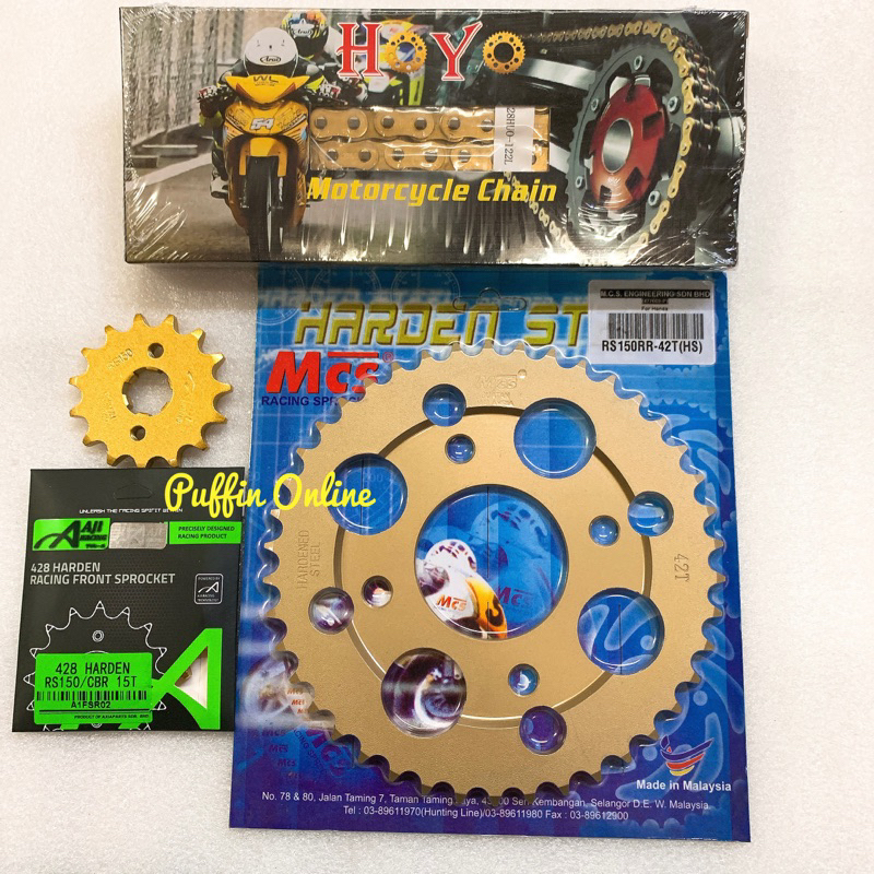 RS150 Sprocket Combo Set 428 MCS Hardened Sprocket Aji Racing O Ring or Heavy Duty Chain Shopee Malaysia