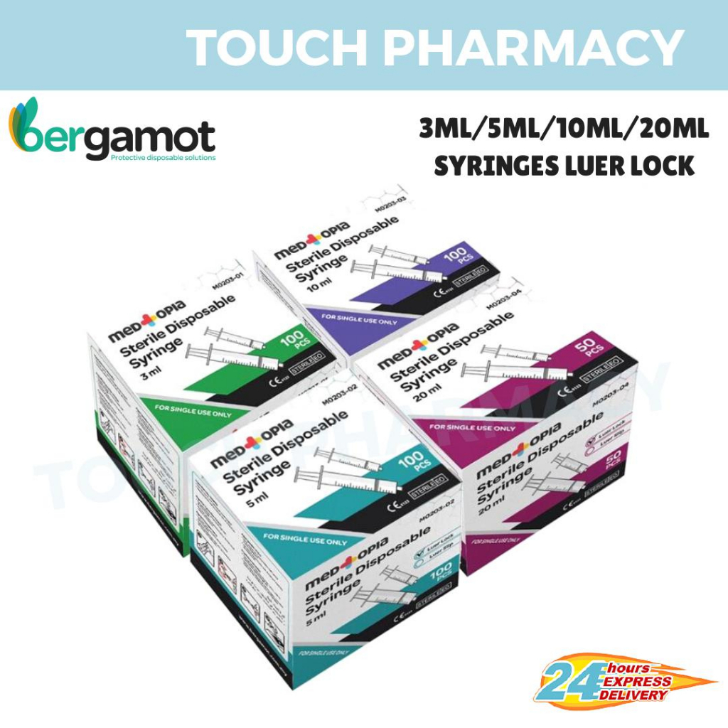 BERGAMOT M0203 Medtopia Disposable Syringe Luer Lock 3CC/5CC/10CC/20CC ...