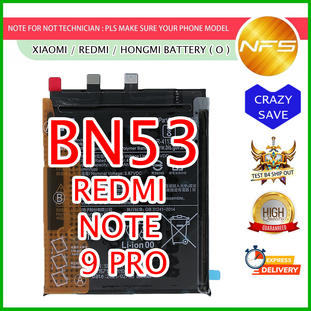 NFS STOCK - Redmi Note 9 Pro Battery BN53 best quality and high ...