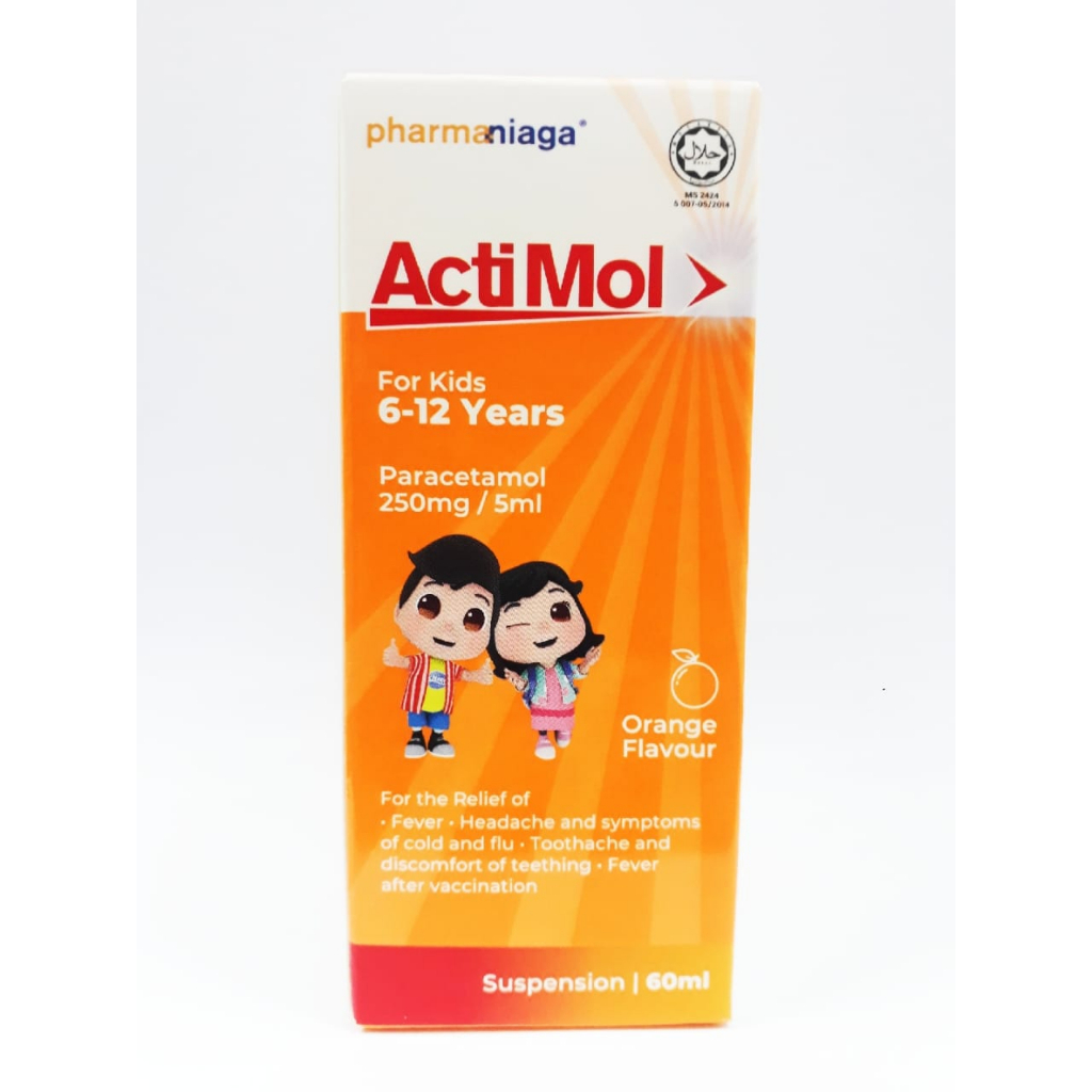 ActiMol Paracetamol 250mg/5ml Orange Syrup 60ml (Exp:12/24) | Shopee ...