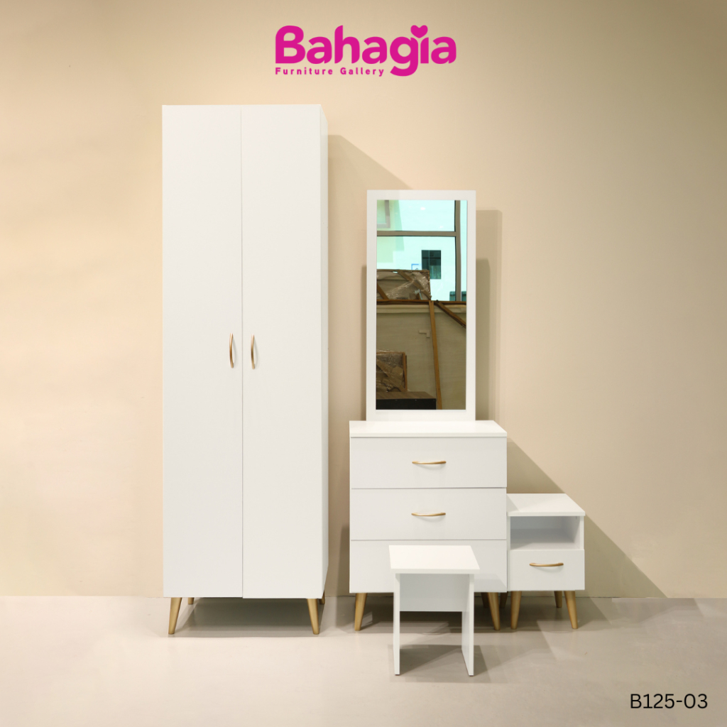 Free Delivery Bahagia Amber White 2 Door Wardrobe + Dressing Table