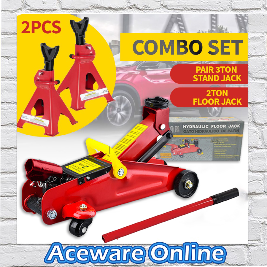 COMBO 2 TON FLOOR JACK AND 3 TON JACK STAND (Carton Box) [RANDOM COLOUR