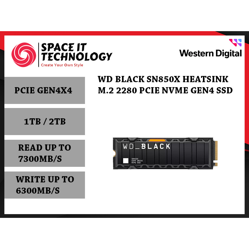 Western Digital WD Black SN850X 1TB / 2TB Heatsink M.2 Nvme 2280 Gen4 ...