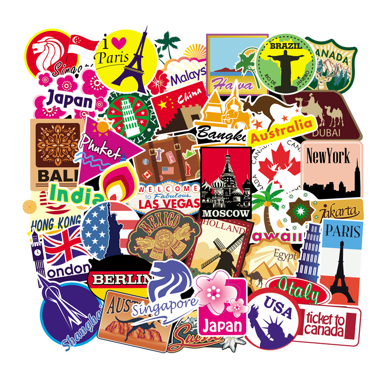 100pcs TRAVEL CITIES LOGO Vinyl Decal graffiti STICKERS bomb for laptop ...