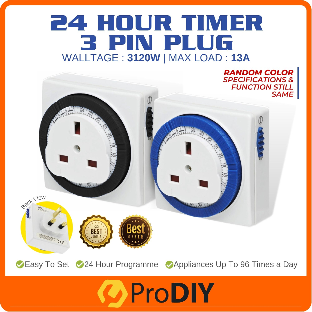 13A 220V 24 Hour 3 Pin Plug In Timer Plug Switch Socket Shopee Malaysia