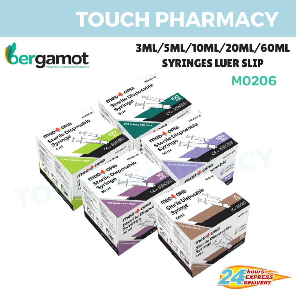 BERGAMOT M0206 Medtopia Sterile Disposable Syringes Luer Slip 3ML/5ML ...