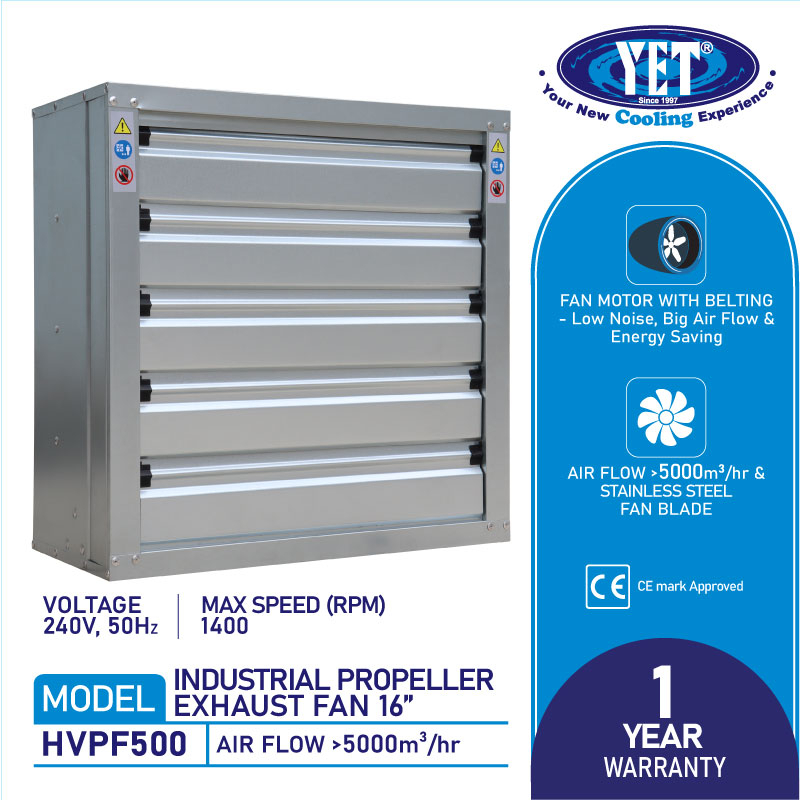 YET HVPF500(16") Full Stainless Steel High Vol Industrial Propeller