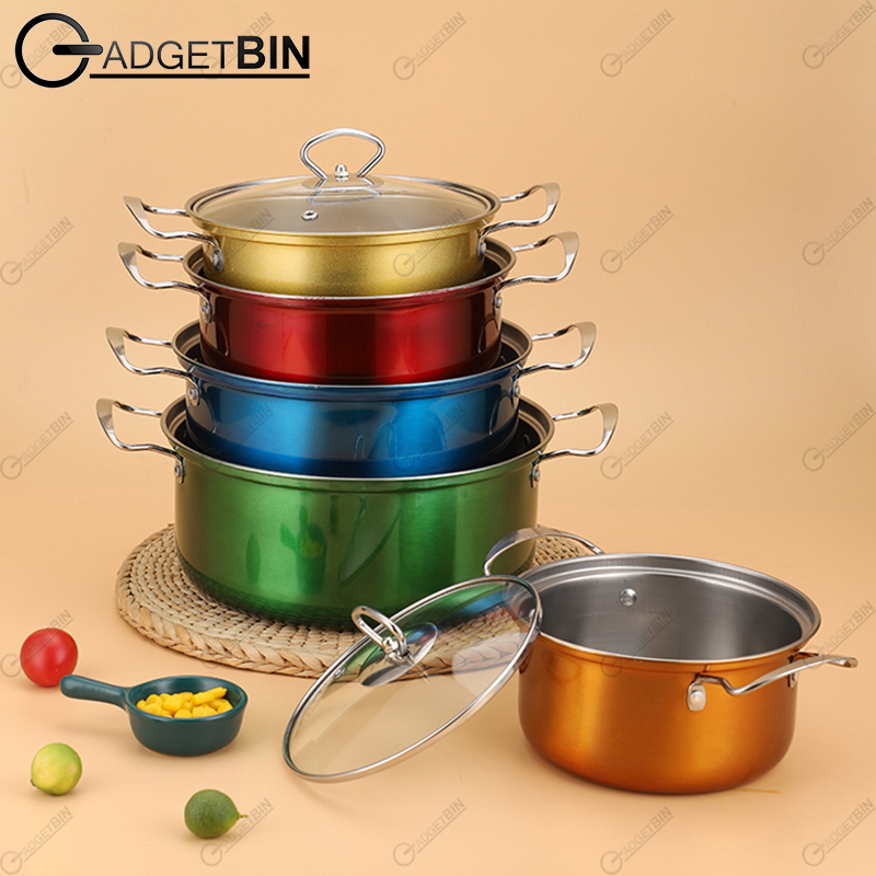 Colourful 5 pcs set Stainless Steel Cooking Pot Set with Glass lid ...
