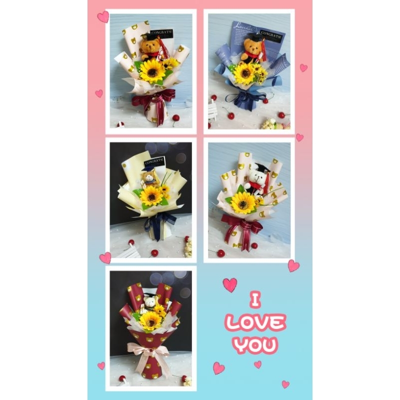 🌻🐻Graduation Flower bouquet with Graduate Bear毕业🎓熊花束 Shopee Malaysia