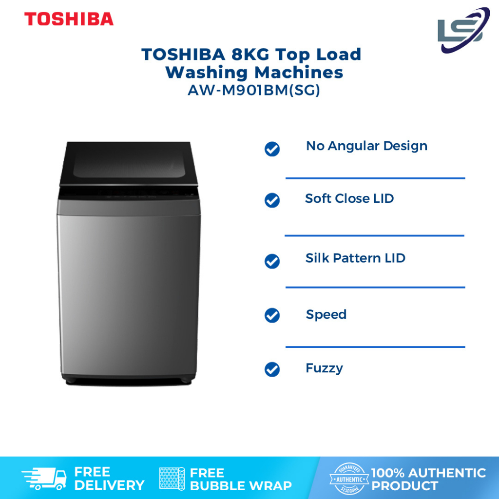 TOSHIBA 8KG Top Load Washing Machines AWM901BM(SG) LED Display