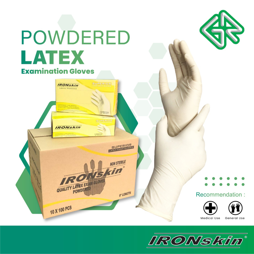 IRONskin Lightly Powdered Latex Examination Gloves 1000 Pcs (10Boxes
