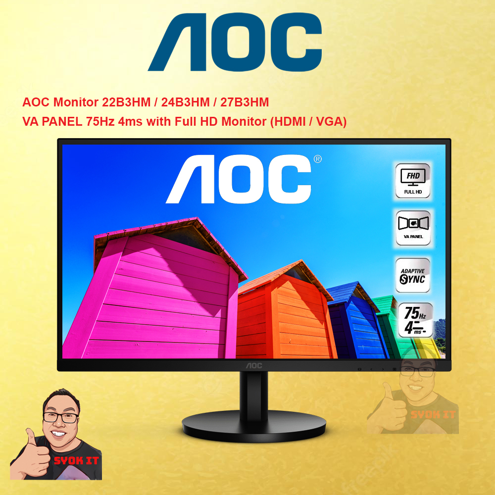 AOC Monitor 22B3HM / 24B3HM / 27B3HM VA PANEL 75Hz 4ms with Full HD ...