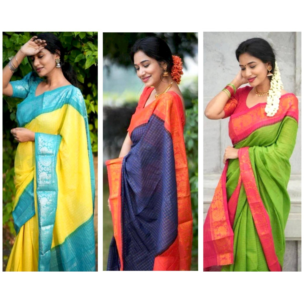 Generic Women's Litchi silk Printed Saree With Unstitched Blouse (Green) main image 0