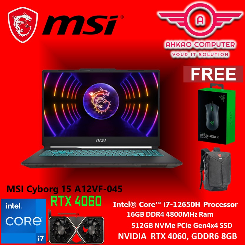 MSI Cyborg 15 A12VF-045 15.6'' FHD 144Hz Gaming Laptop Translucent ...