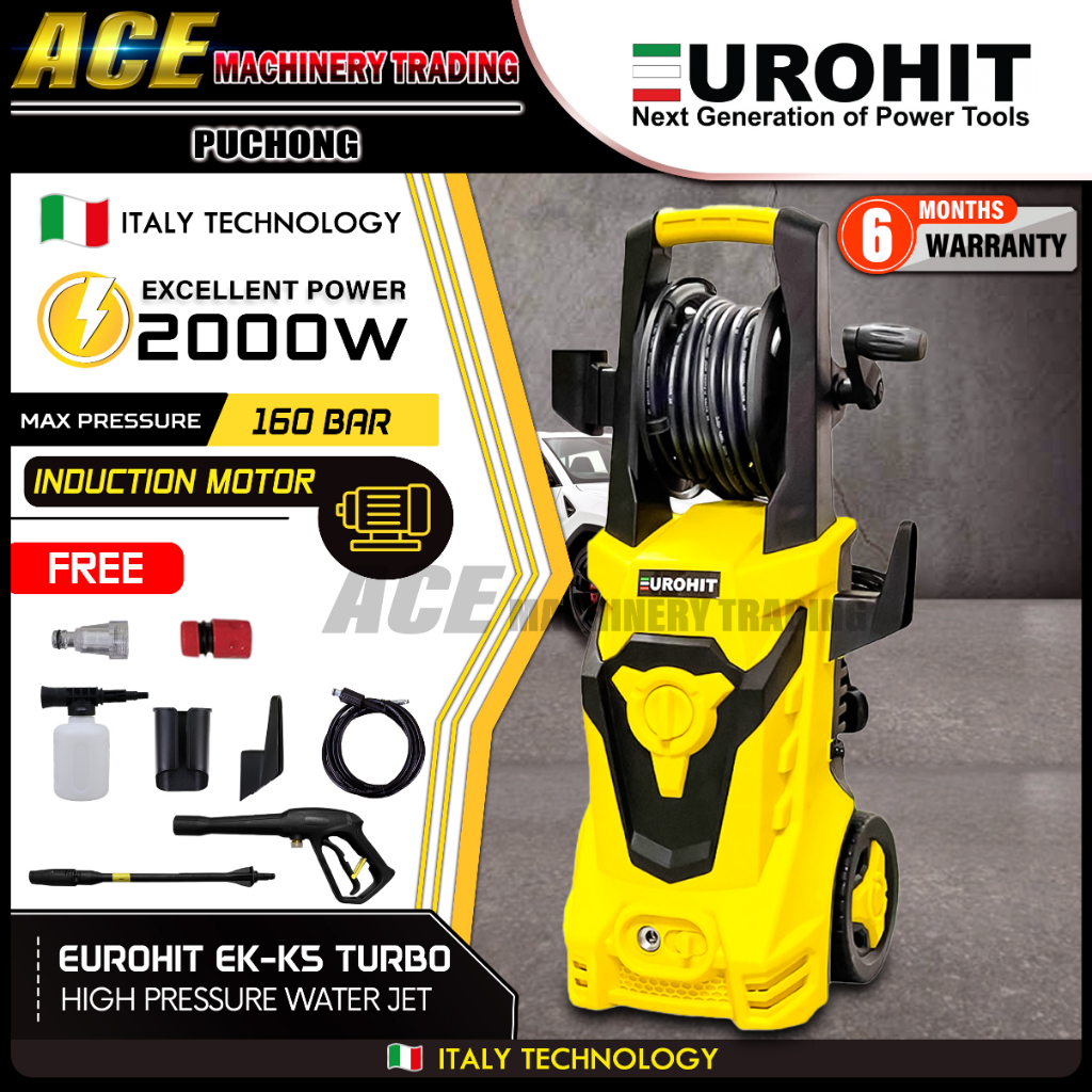 Eurohit High Pressure Cleaner Euk5 Turbo 2000w 160bar Water Jet Sprayer Shopee Malaysia 2322