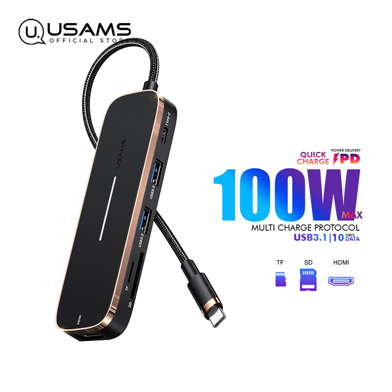 USAMS 6 in 1 Multifunctional TypeC Hub USB 3.0 TF/SD Card Reader