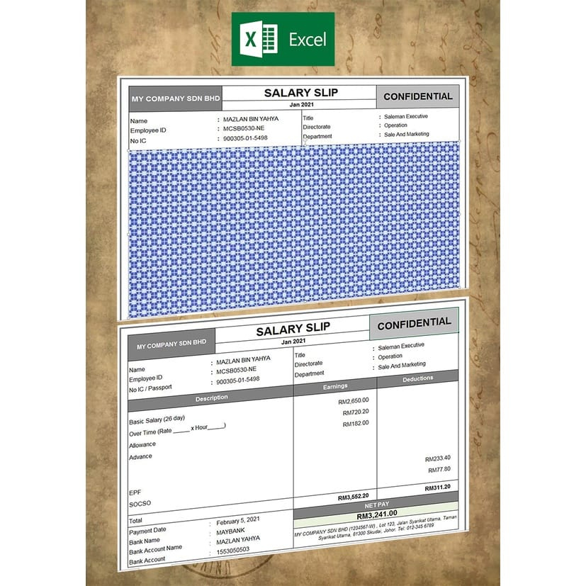 Template Slip Gaji Payslip Auto Calculation Edit Dalam Excel