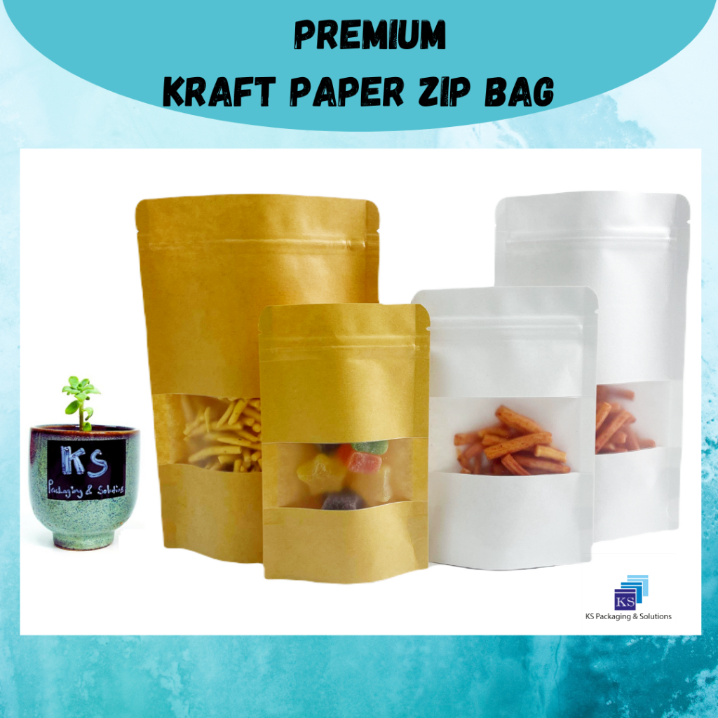 (50pcs) Kraft Paper Zip Bag Lock with Window/Kraft Paper Zipper Bag
