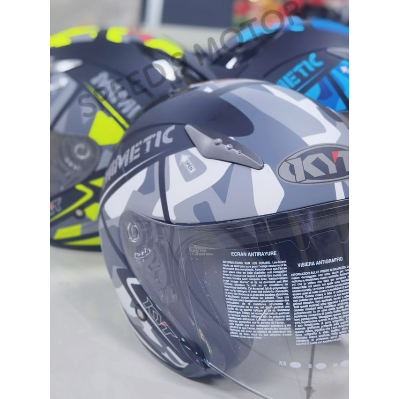 KYT HELMET HELLCAT MIMETIC (Matt Blue/Matt Grey/Matt Yellow) Shopee