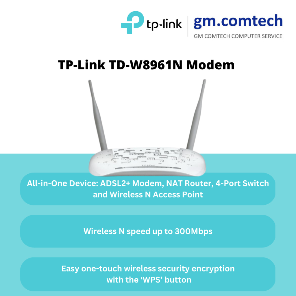 Modem Routeur TP-Link Wifi ADSL2+ 300Mbps 2.4G 4 ports WAN