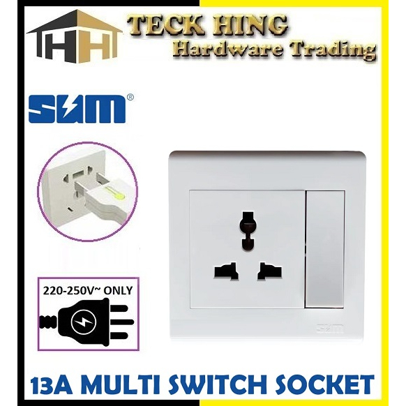 SUM SMS-018 Socket Outlets 13A 250V 1 Gang 3-Pin Large Dolly Switched ...