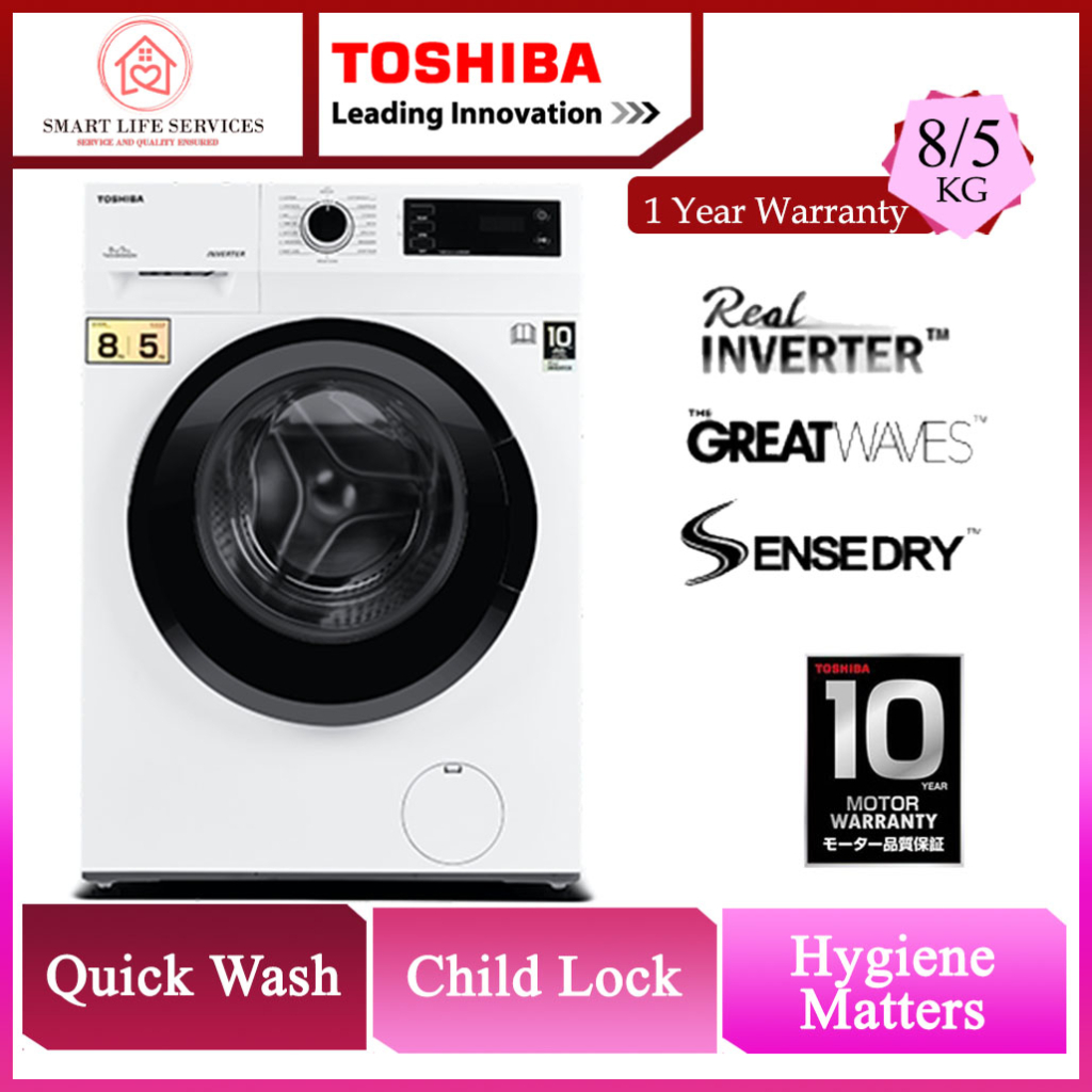 Toshiba 8KG/5KG Real Inverter Front Load 2 In 1 Washer Dryer Washer Dryer