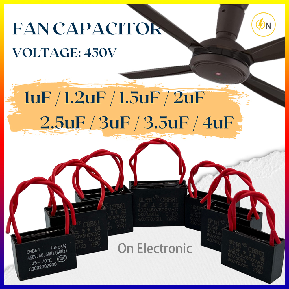 Fan Capacitor Motor Capacitor Kipas CBB61 Condenser Wire Type 1uF/1.2uF