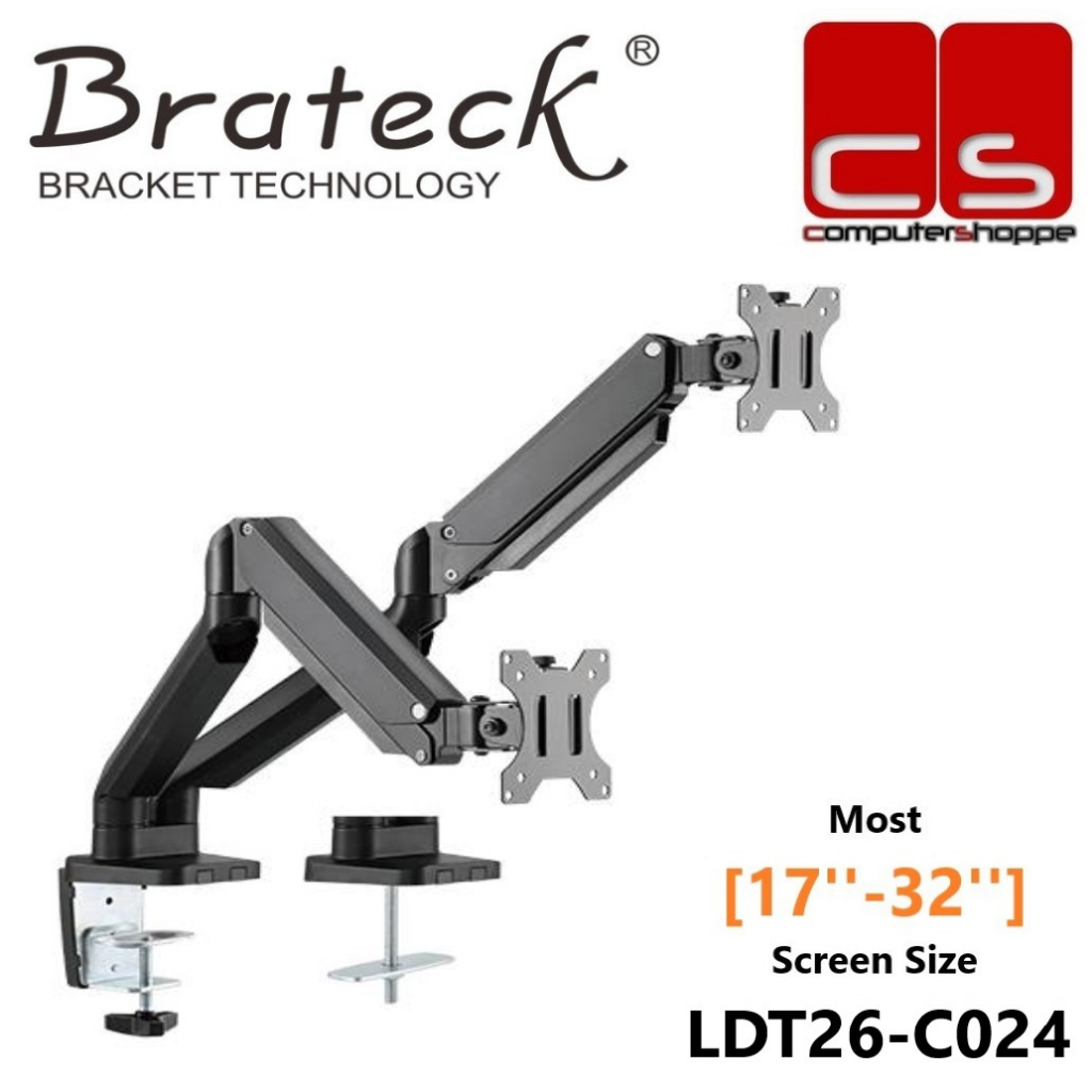 Brateck Premium Dual Monitor Aluminum Gas Spring Monitor Arm LDT26
