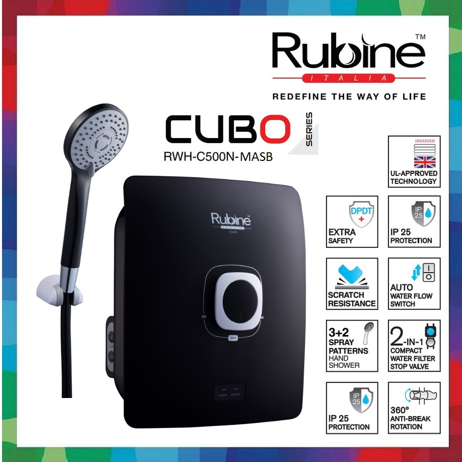 Rubine CUBO Instant Water Heater RWHC500N SAND BLACK / Pemanas Air
