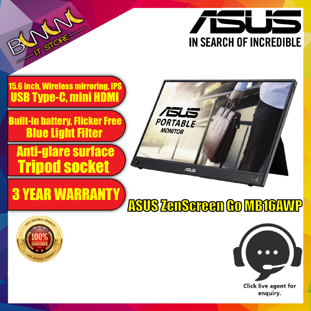 ASUS ZenScreen Go MB16AWP Wireless Portable Monitor 15.6 inch