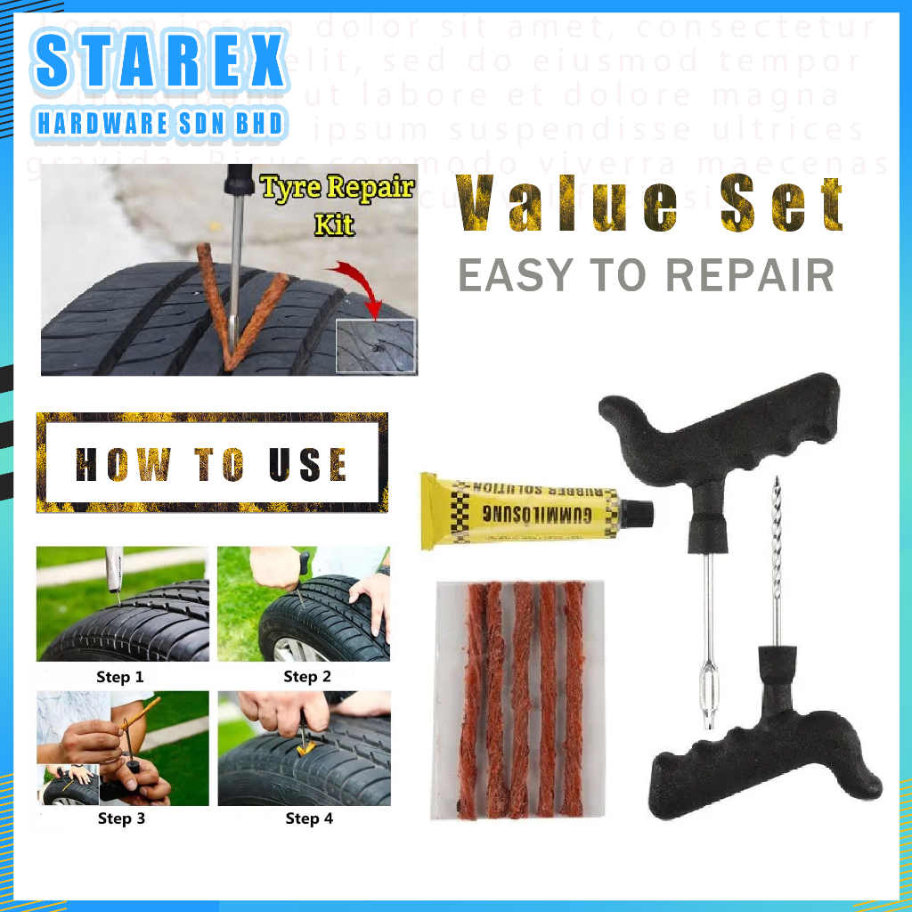 Car Tubeless Tyre Puncture Repair Kit / Set Penampal Tayar Tubeless
