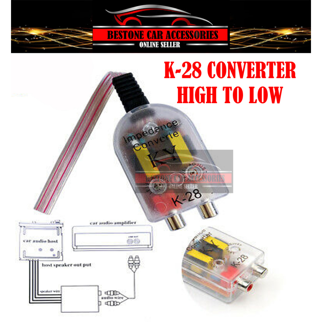 K28 Car High to Low Impedance Converter Adapter Output to RCA Line