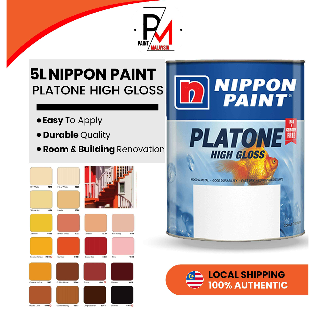 NIPPON Platone High Gloss 5L (PART A) Wood & Metal Paint Oil-Based Cat ...