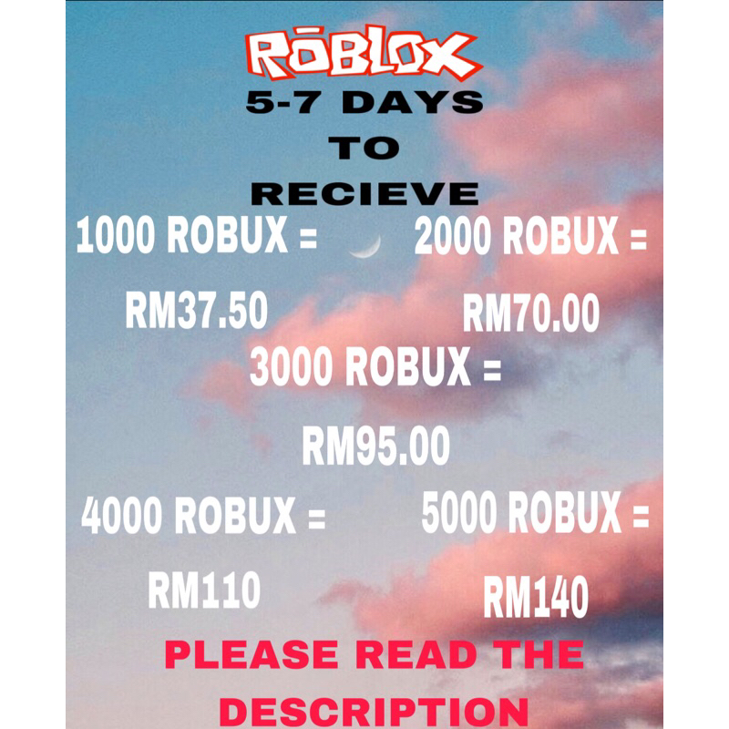 Roblox Robux 5-7Days delivery (1000-5000) | Shopee Malaysia