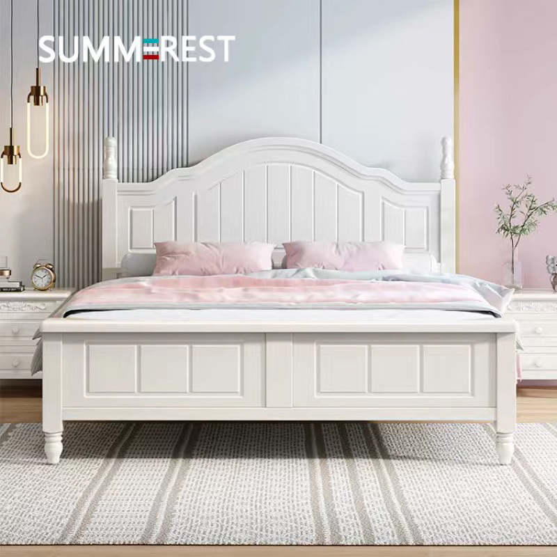 Katil American light luxury solid wood bed modern minimalist white