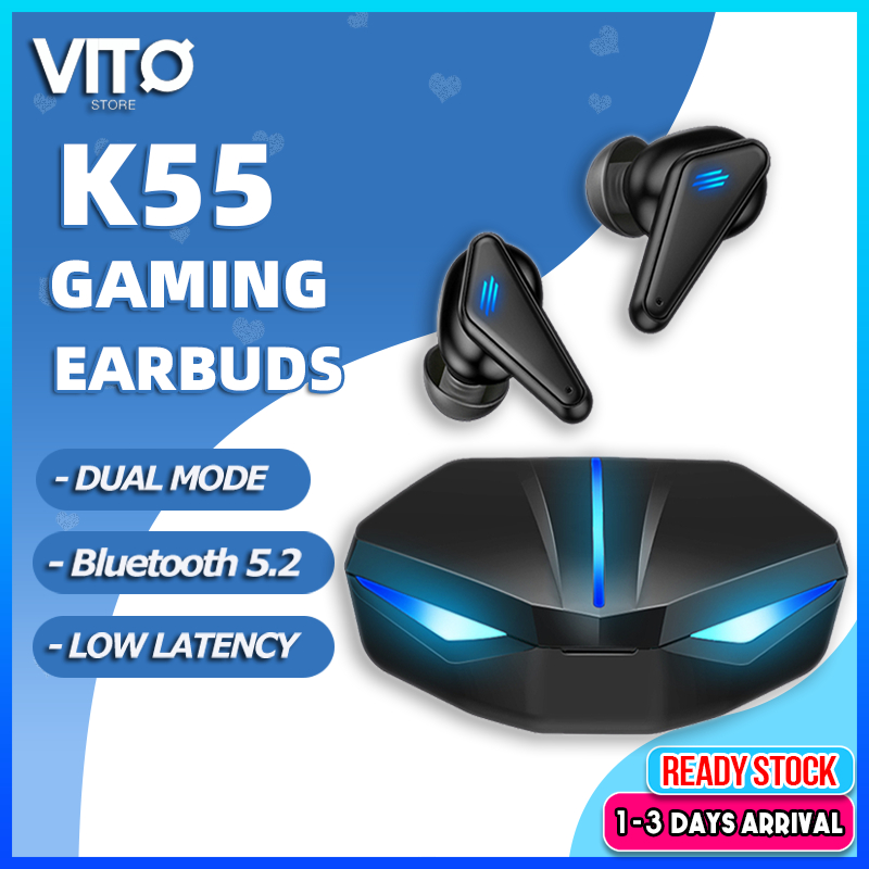 K55 Earbud Gaming Wireless Earphone Earfone Bluetooth 9D Sound Dual