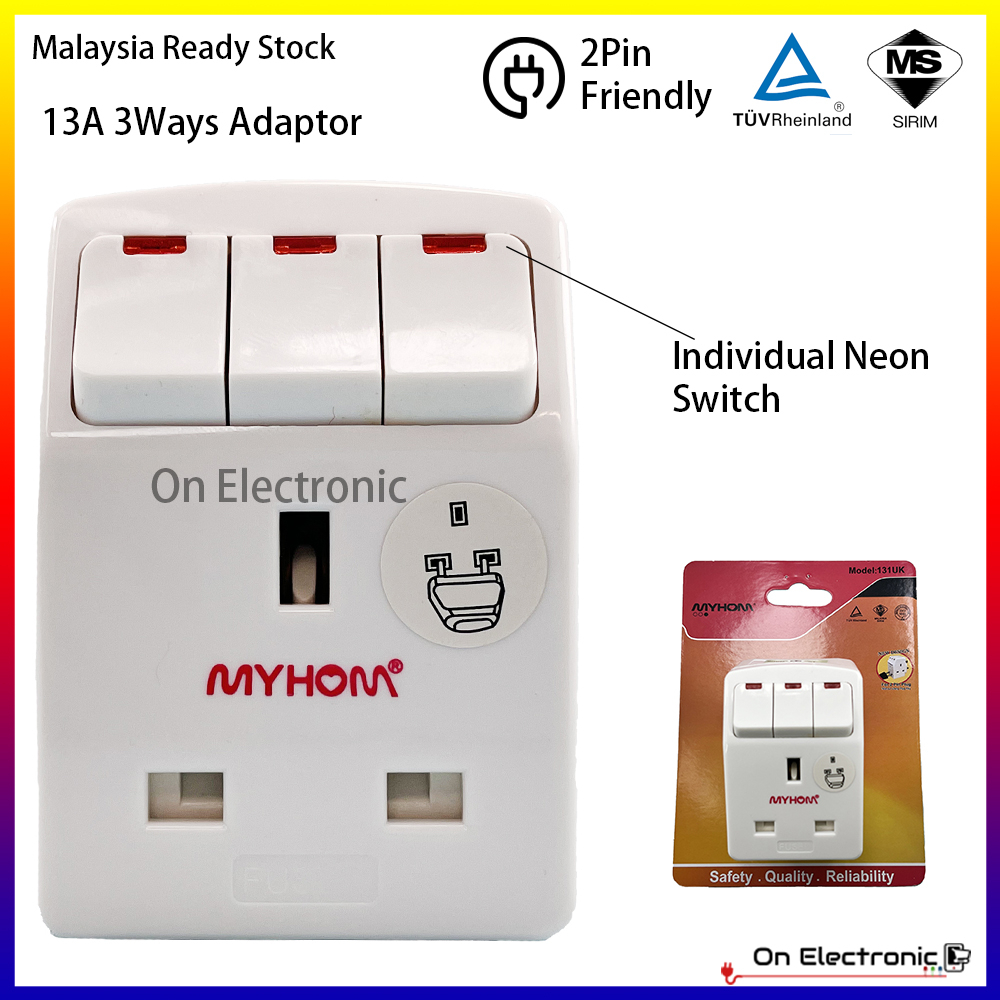 13A 3Ways 3pins Individual Neon Switch Adaptor with SIRIM Approved ...