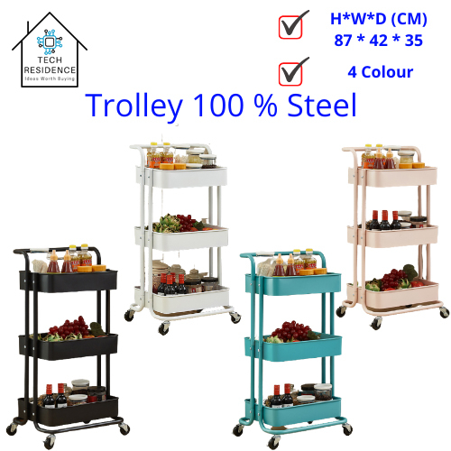 Techresidence [100 Steel] 3 Tier Multifunctional Metal Trolley