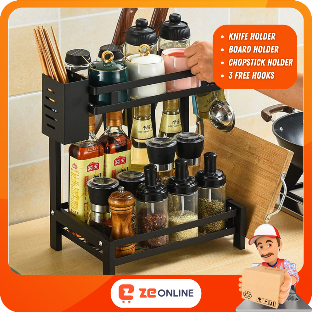2 Tiers Full Set Stainless Steel Seasoning Spice Rack | Shopee Malaysia
