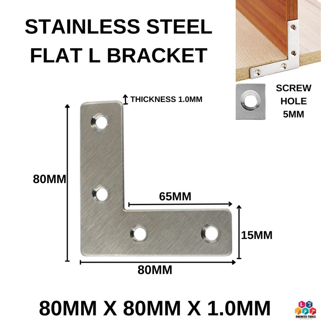 STAINLESS STEEL FLAT L BRACKET 80MM X 80MM X 1.0MM X1PCS Shopee Malaysia
