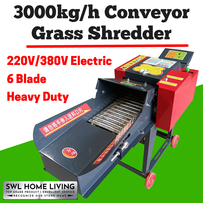 Conveyor Chopper Napier Pelepah Sawit Grass Shredder Machine Electric