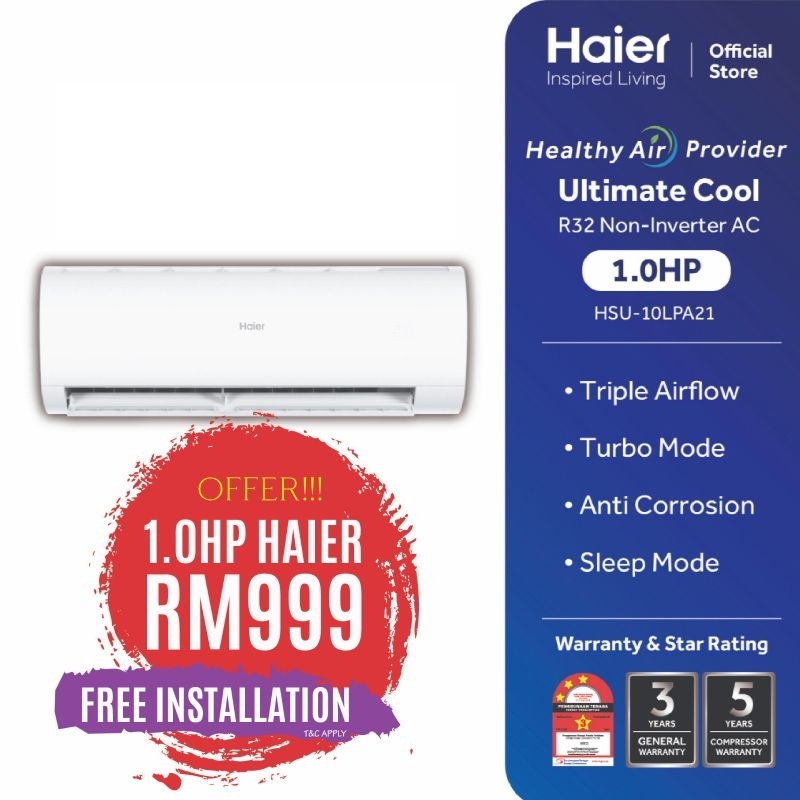 [FREE INSTALLATION] HAIER 1.0HP 2.5HP R32 AIR COND HSULPA SERIES NON