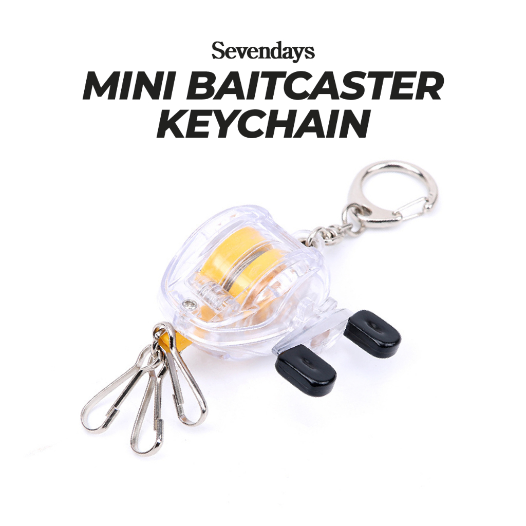 Mini Baitcaster BC Fishing Reel Keychain Retractable Wire Mesin Kekili  Pancing Tool Belt Clip Tackle Accessories Ring