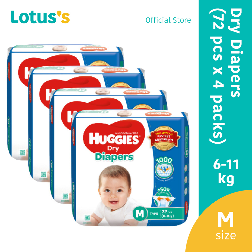 Huggies Dry Diapers Tape M72 X 4 Super Jumbo Pack Shopee Malaysia