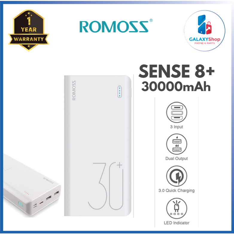 ROMOSS Sense 8 Plus 30000mAh, 18W Fast Charging Power Bank-1 Year ...