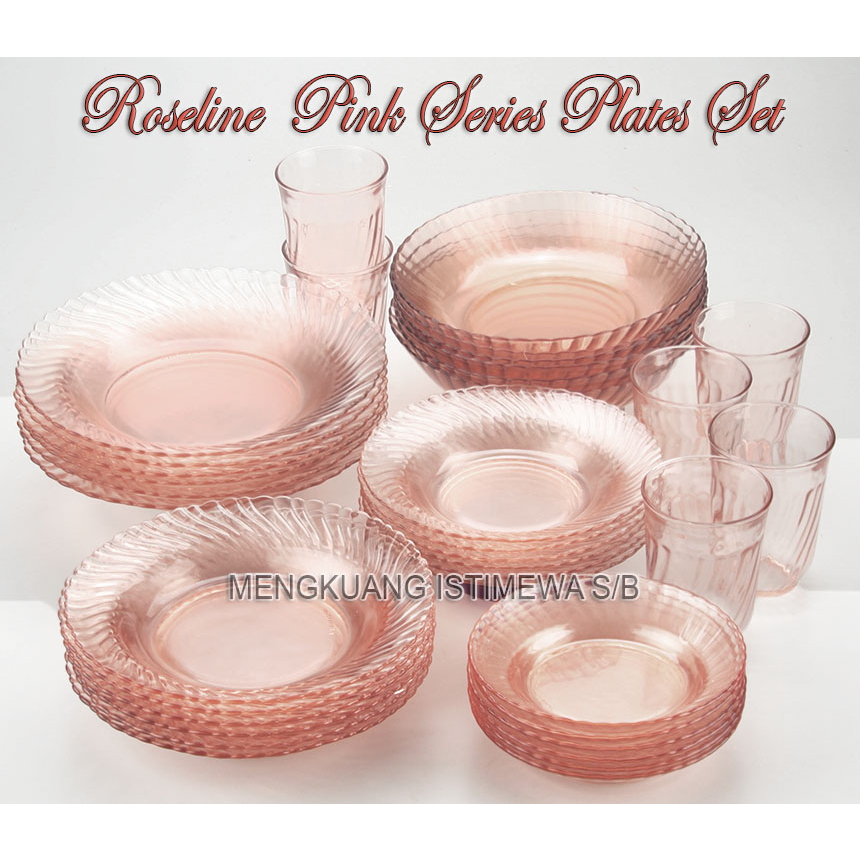 6pc Roseline Pink Glass Plates and Bowl Set SE53500 Shopee Malaysia