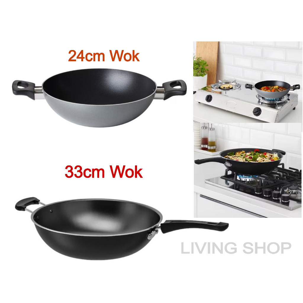 IKEA TwoHandles Non Stick Aluminium Stir Fry Fried Rice Wok Pan Kuali Besi Goreng Masak 33cm